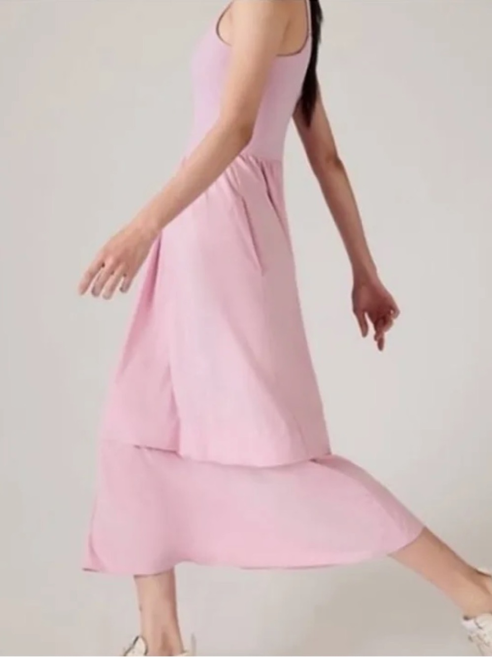 Athleta Elation Hybrid V-Neck dress with bra and pockets in Begonia Pink Size L - Picture 2 of 11
